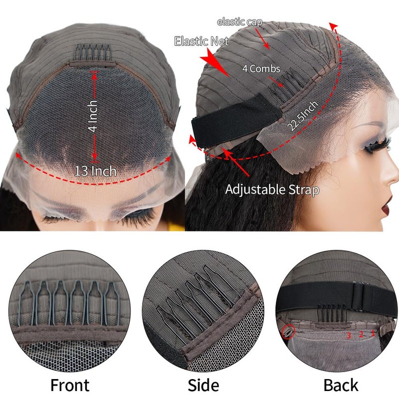 veravicky Kinky Straight Wig 18 Inch 180% Density Yaki Straight Human Hair Wig With Pre-Plucked Hairline & Adjustable Straps,Natural Black 13x4 Lace Front Wigs Human Hair For Black Women - Image 5